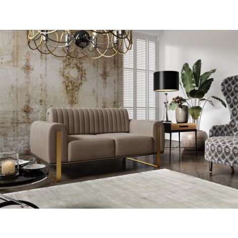 Sofa Designersofa VALERIE 2-Sitzer in Stoff Elisa Velvet Cappuccino