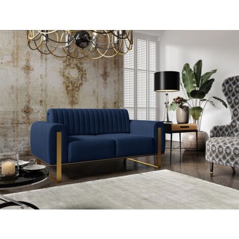 Sofa Designersofa VALERIE 2-Sitzer in Stoff Elisa Velvet Dunkelblau