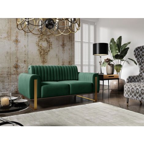 Sofa Designersofa VALERIE 2-Sitzer in Stoff Elisa Velvet Flaschengrün