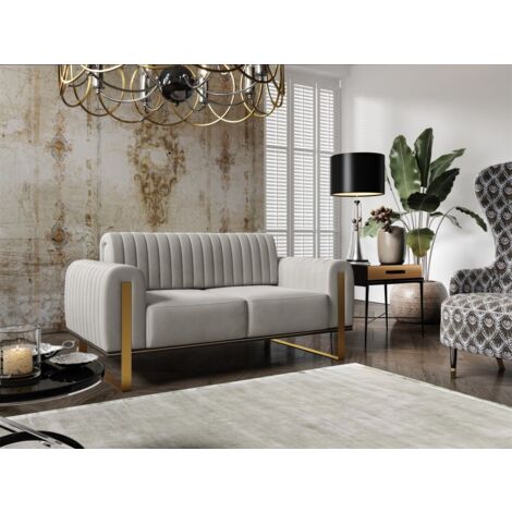 Sofa Designersofa VALERIE 2-Sitzer in Stoff Elisa Velvet Hellgrau
