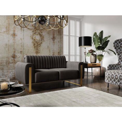 Sofa Designersofa VALERIE 2-Sitzer in Stoff Elisa Velvet Schwarz