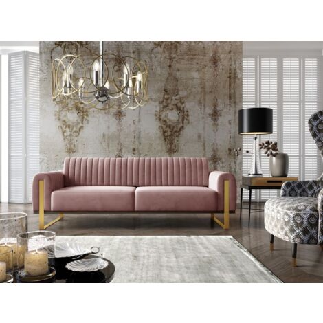 Sofa Designersofa VALERIE 3-Sitzer in Stoff Elisa Velvet Altrosa