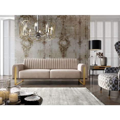 Sofa Designersofa VALERIE 3-Sitzer in Stoff Elisa Velvet Beige