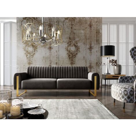Sofa Designersofa VALERIE 3-Sitzer in Stoff Elisa Velvet Schwarz
