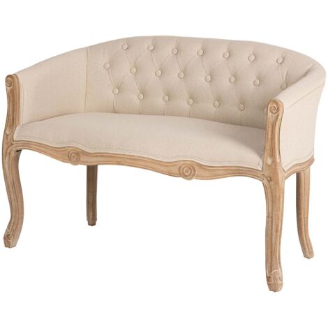 Sofa Doble Lino Capitone Patas Madera 107X61X71Cm