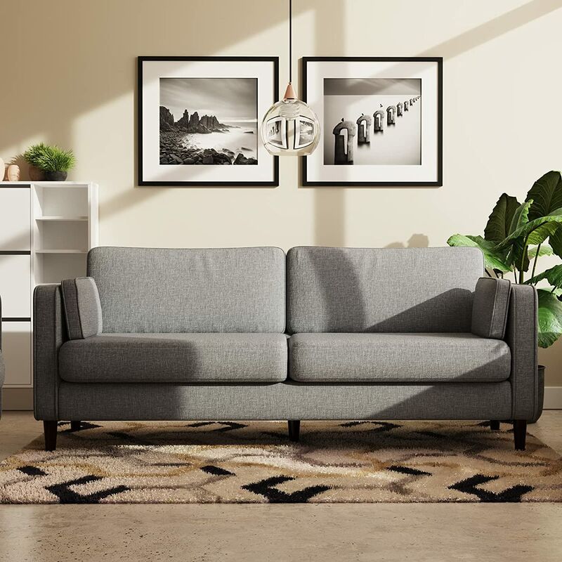 Sofa Double Seat Couch with Armrest - Linen 3 Seater - Grey