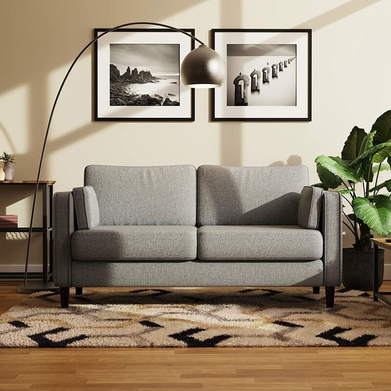 Sofa Double Seat Couch with Armrest - Linen 2 Seater - Grey