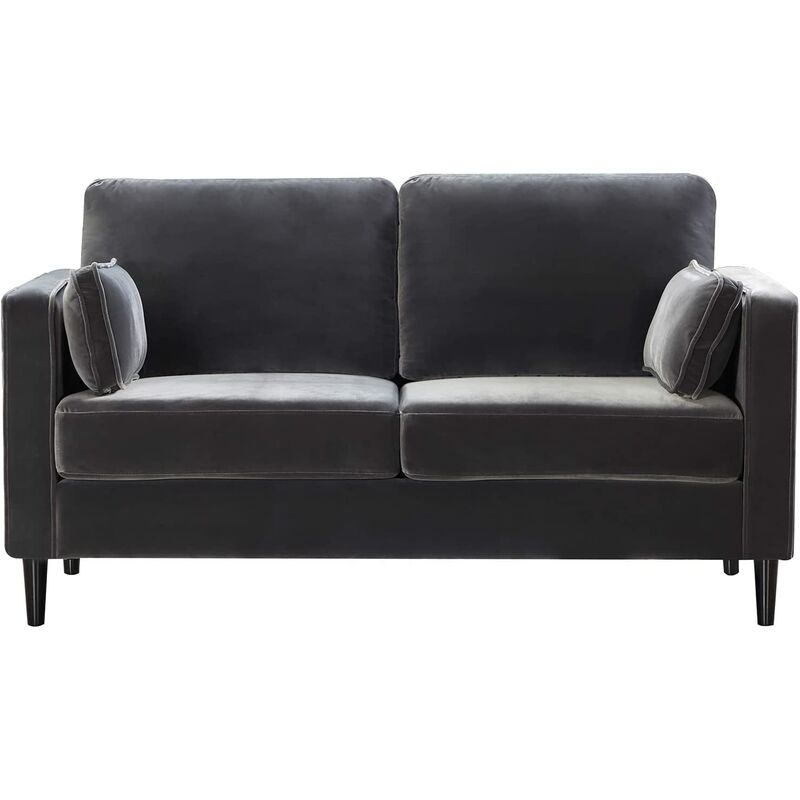 Sofa Double Seat Couch with Armrest - Velvet 2 Seater - Grey