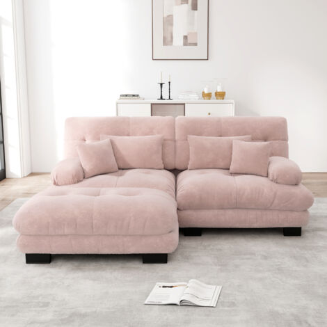 Sofa Ecksofa modular Chenille Rosa mit Ottoman OKMYHOME