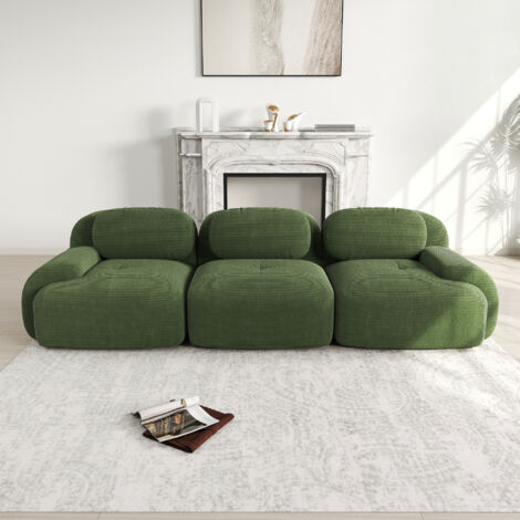 Sofa Ecksofa modular rahmenlos Cordstoff grün OKMYHOME