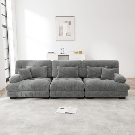 Sofa Ecksofa modular Tiefensitz Chenille Grau 4 Pakete OKMYHOME