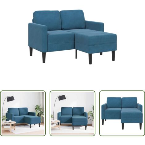 Sofá en forma de L -  Sofá 2 plazas con chaise longue en forma L azul 125 cm