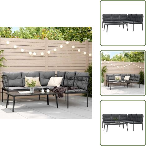 Sofá en forma de L - vidaXL Sofá de jardín con cojines acero y textilene negro - Mesa de jardín
