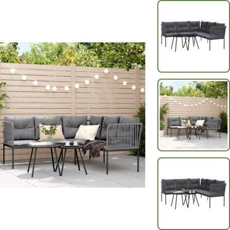 Sofá en forma de L - vidaXL Sofá de jardín con cojines acero y textilene negro - Mesa de jardín