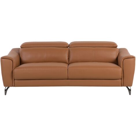 Sofá en piel marrón dorado reposacabezas ajustables asiento ancho estilo retro Narwik - Marrón