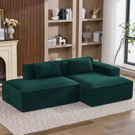 Sofá en tela con dos cojines y un bolsillo, verde retro, 235x129x70 cm