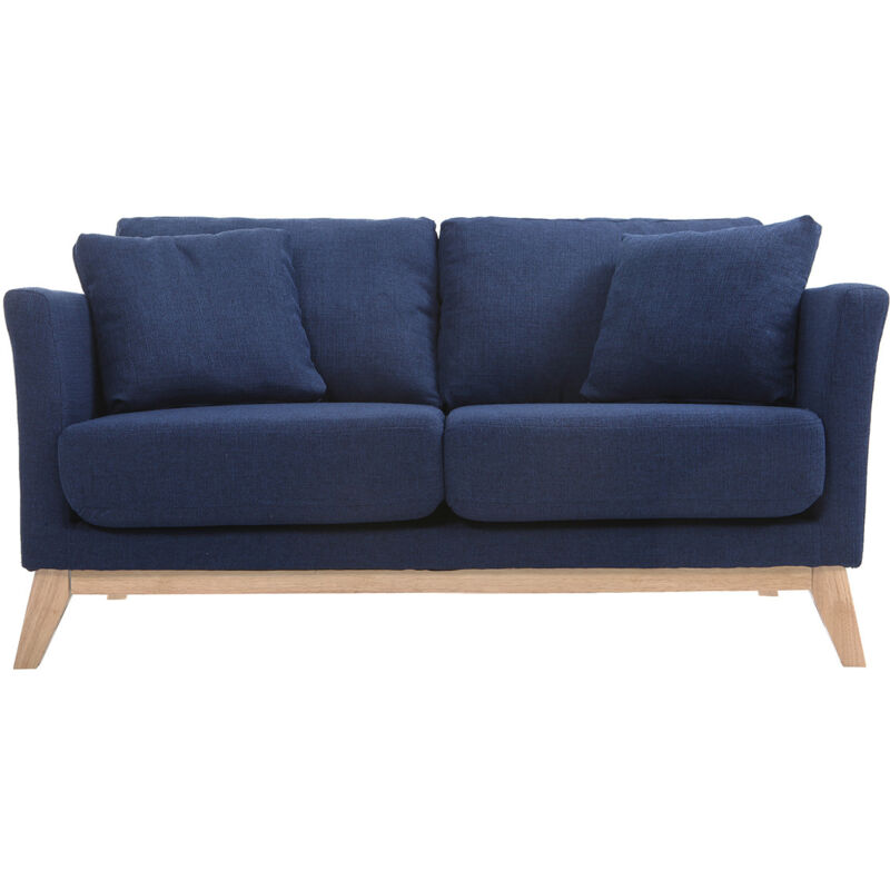 

Miliboo - Sofá nórdico 2 plazas desenfundable azul oscuro y patas madera clara OSLO
