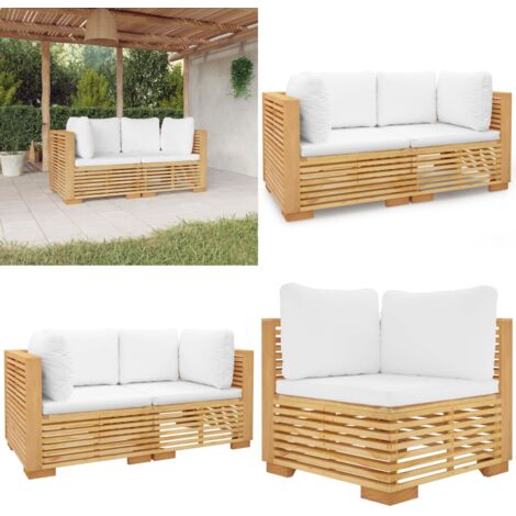 Sofá esquina jardín con cojines 2 piezas madera maciza teca - Sofá de jardín - Sofá de exterior
