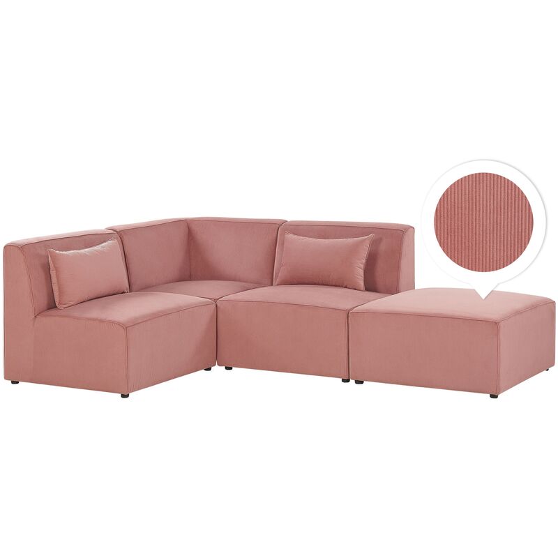 

Sofá esquinero 3 plazas de pana con reposapiés rosa derecho LEMVIG