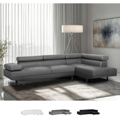 MODUS SOFÀ Sofá esquinero con chaise longue de polipiel con reposacabezas reclinables Legatus Color: Gris