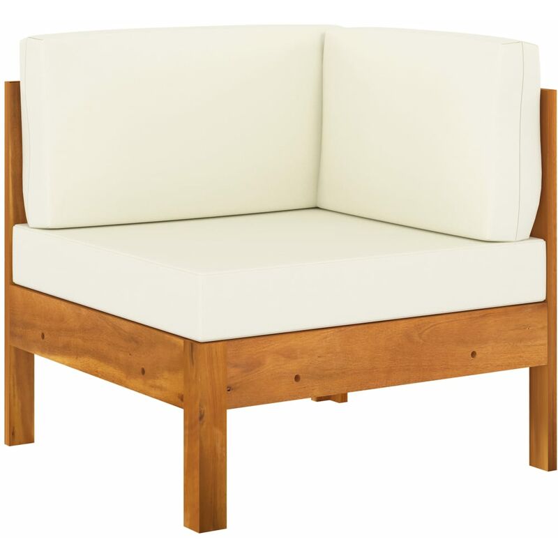 

Sofá esquinero con cojines blanco crema madera de acacia