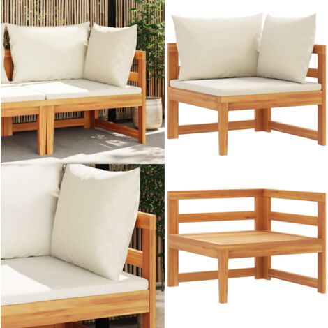 Sofá esquinero con cojines blanco crema madera de acacia - Sofá de esquina - Madera de acacia