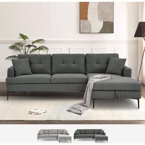 MODUS SOFÀ Sofá esquinero de 3 plazas de tela gris con chaise longue y espacio de almacenamiento Agadir Color: Gris Oscuro