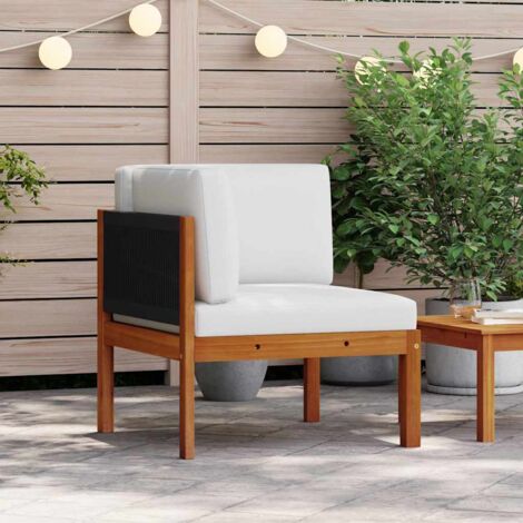Sofá esquinero de jardín con cojines de madera de acacia y cuerda vidaXL