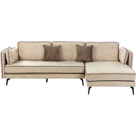 Sofá esquinero de terciopelo beige negro izquierdo cojines respaldo Altan
