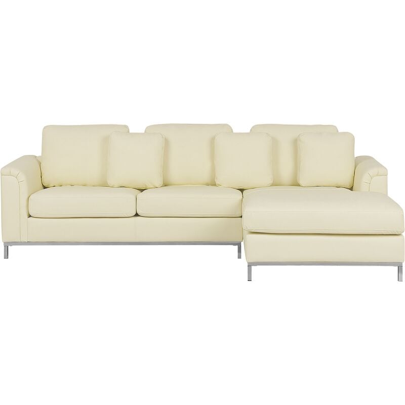 

Sofá esquinero en piel beige izquierdo OSLO