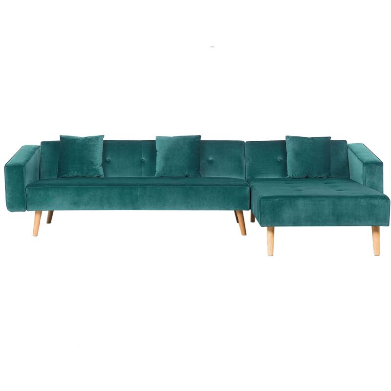 

Beliani - Sofá cama esquinero de terciopelo verde izquierdo VADSO