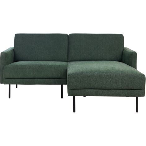 Sofá esquinero moderno tapizado izquierdo 2 plazas patas de metal tejido verde oscuro respaldo acolchado Breda