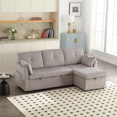 Sofá esquinero modular en forma de L, sofá cama multifuncional con espacio de almacenamiento, para salón, terciopelo, gris claro