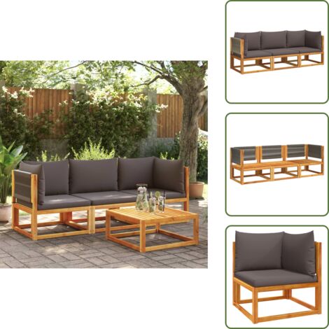 Sofá esquinero - vidaXL Conjunto de sofá de jardín de 3 piezas con cojines de madera de acacia y cuerda - Sofá sin brazos
