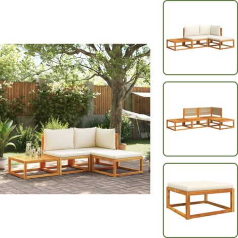 Sofá esquinero - vidaXL Conjunto de sofá de jardín de 4 piezas con cojines de madera de acacia y cuerda - Sofá sin brazos