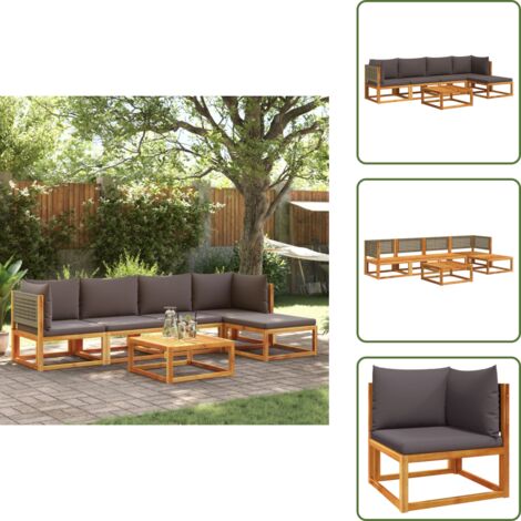 Sofá esquinero - vidaXL Conjunto de sofá de jardín de 6 piezas con cojines de madera de acacia y ratán - Sofá sin brazos