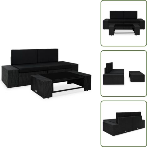 Sofá esquinero - vidaXL Juego de muebles de jardín 3 piezas ratán sintético negro - Mesa de centro