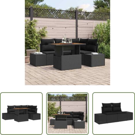 Sofá exterior -  Conjunto de sofá de jardín 5 pcs Negro Poliratán