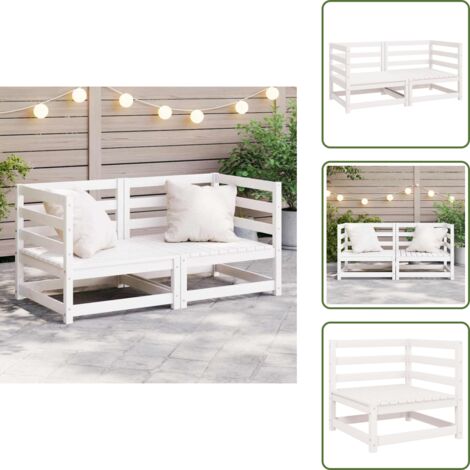 Sofá exterior - vidaXL Sofás de esquina de jardín 2 uds blanco madera maciza de pino - Diseño modular