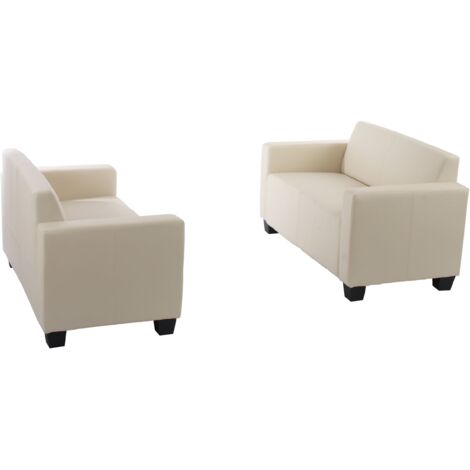 Sofa-Garnitur Couch-Garnitur 2x 2er Sofa Moncalieri Kunstleder creme
