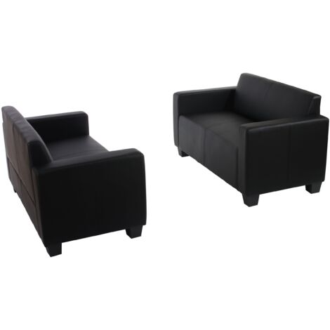 Sofa-Garnitur Couch-Garnitur 2x 2er Sofa Moncalieri Kunstleder schwarz