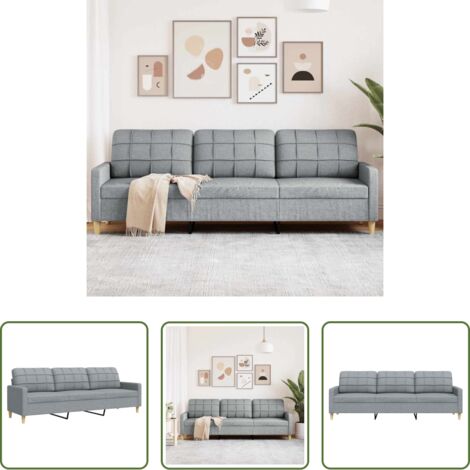 Sofá gris claro -  Sofá de 3 plazas de tela gris claro 210 cm