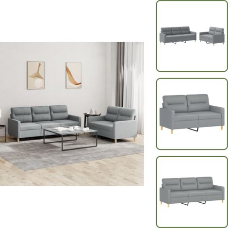 Sofá gris claro - vidaXL Juego de sofás con cojines 2 piezas tela gris claro - Sofá de tela