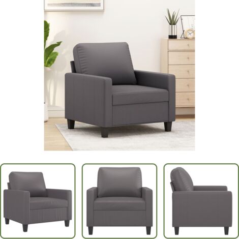 Sofá gris -  Sillón cuero sintético gris 60 cm