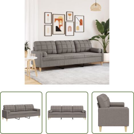 Sofá gris -  Sofá de 3 plazas con cojines tela gris taupe 210 cm