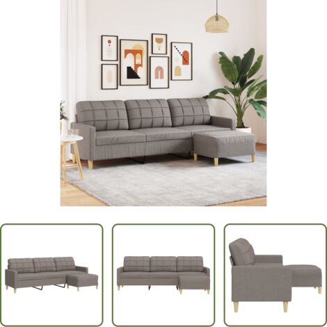 Sofá gris -  Sofá de 3 plazas con taburete de tela gris taupe 210 cm
