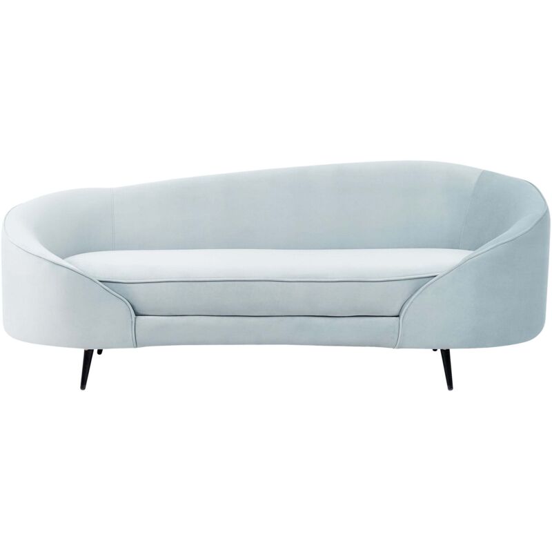 Beliani Sofa Blau Samtstoff 3-sitzer Oval Gebogen Dicke Polsterung Mit Metallfüßen Schwarz Freistehend Retro Glamourös Für Wohnzimmer Salon Flur Diele