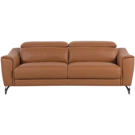 Sofa Hellbraun Echtleder 3-Sitzer Klassisch Wohnzimmer