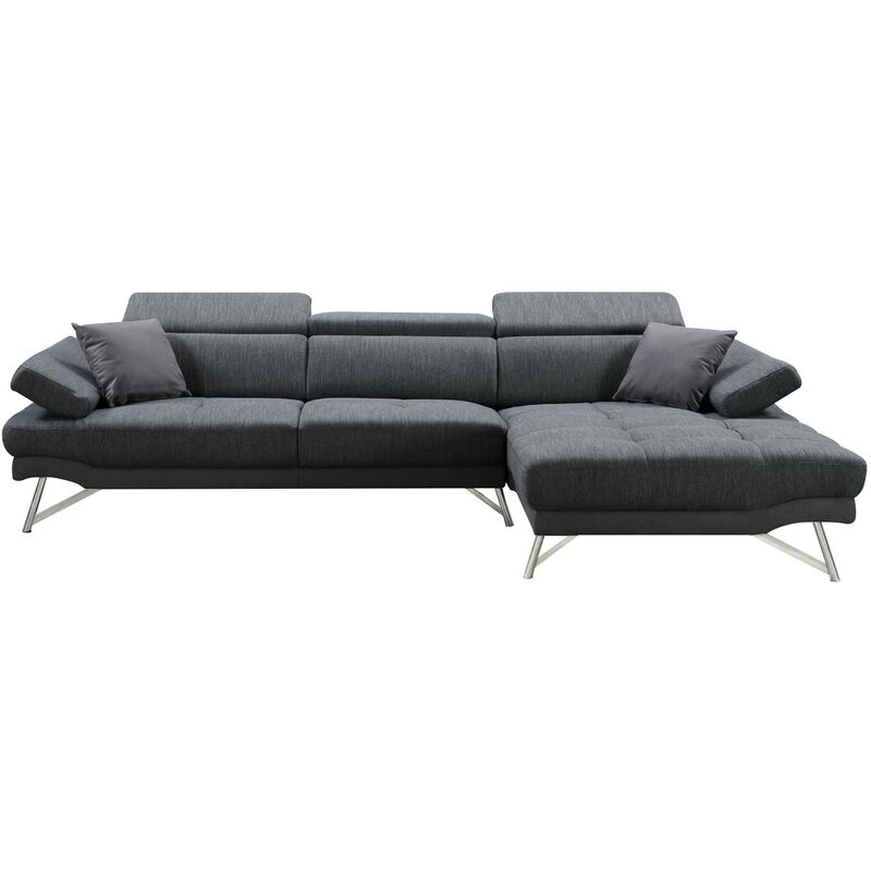 Sofa 499, Couch Ecksofa L-Form 3-Sitzer, Liegefläche ~ rechts, anthrazit-grau - HHG