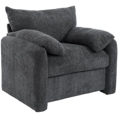 Sofá individual de chenilla negra, sillón con cojines de esponja, con estructura de madera maciza y estructura de hierro, soporta 150 kg, ideal para estudio, sala de estar y dormitorio.